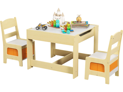 Costway Kids Table & 2 Chairs Set w/ Storage Boxes Blackboard Whiteboard Drawing 23901746 New
