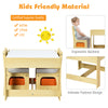 Kids table and chairs set with storage boxes, ergonomic design, natural wood, ideal for play and learning activities.