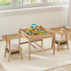 Kids table and chairs set with reversible whiteboard, featuring a spacious storage compartment and robot-shaped.