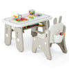 Kids table and chair set in gray with adjustable drawing boards, storage options, and a cute rabbit-shaped chair for.