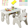 Detachable drawing boards on the kids table and chair set in gray, designed for drawing and creative play for children.