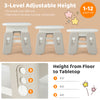 Kids table and chair set in gray with adjustable heights, ideal for drawing, learning, and safe play for children.