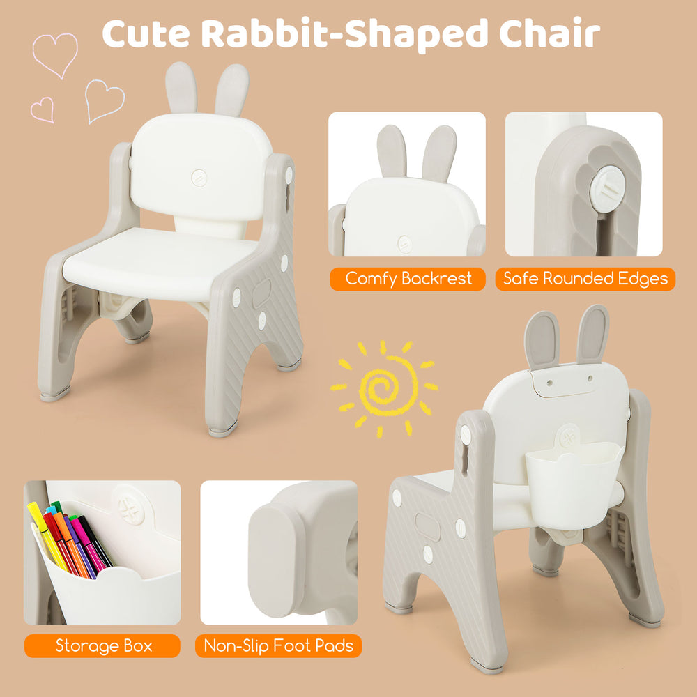 Cute rabbit-shaped chair in gray with comfy backrest and non-slip foot pads, perfect for kids' learning and play.
