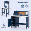 Kids table and chair set in blue features a bookshelf, cabinet, and sturdy design for creative study and play.