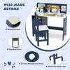 Kids table and chair set in blue features a high back chair, bookshelf, and cabinet for organized study space.