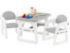 Gray kids table and chair set with building blocks, featuring a smooth, waterproof surface for easy cleaning and.