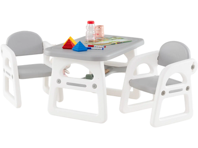 Costway Kids Table and Chair Set with Building Blocks Gray 36847925 New