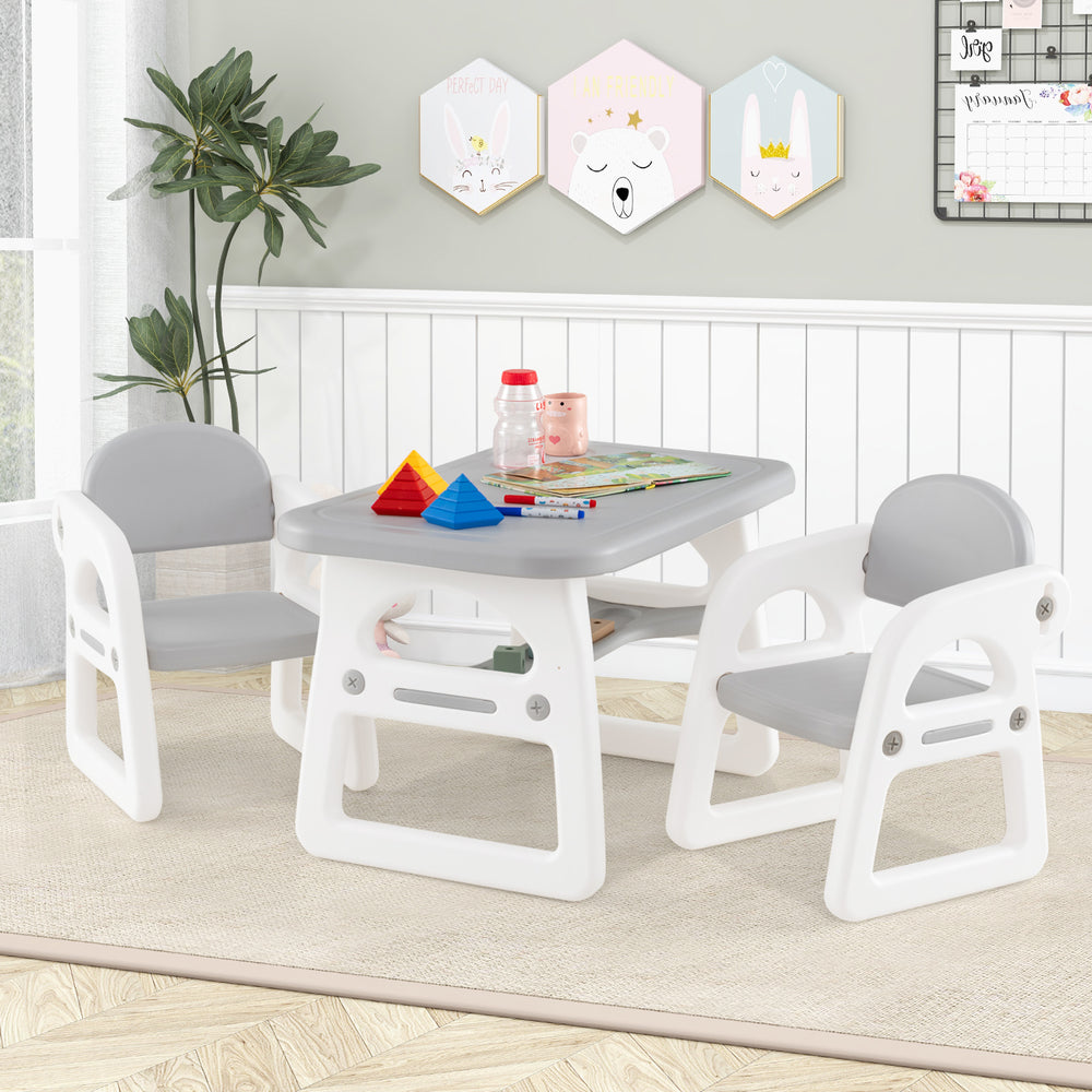 Kids Table and Chair Set with Building Blocks-Gray - Gallery View 1 of 10