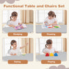 Kids table and chair set in gray, featuring building blocks, ideal for studying, drawing, eating, and playing.