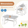 Kids table and chair set in gray with building blocks, featuring a spacious desktop and ergonomic design for ages 1-5.