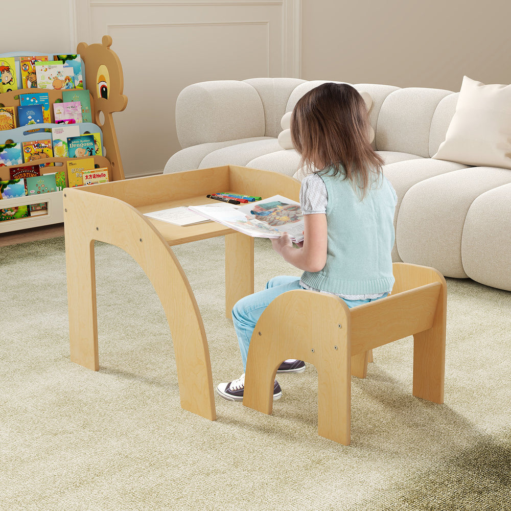 Kids Table and Chair Set with Wide Tabletop and Curved Edges for Kids Room-Natural - Gallery View 1 of 10