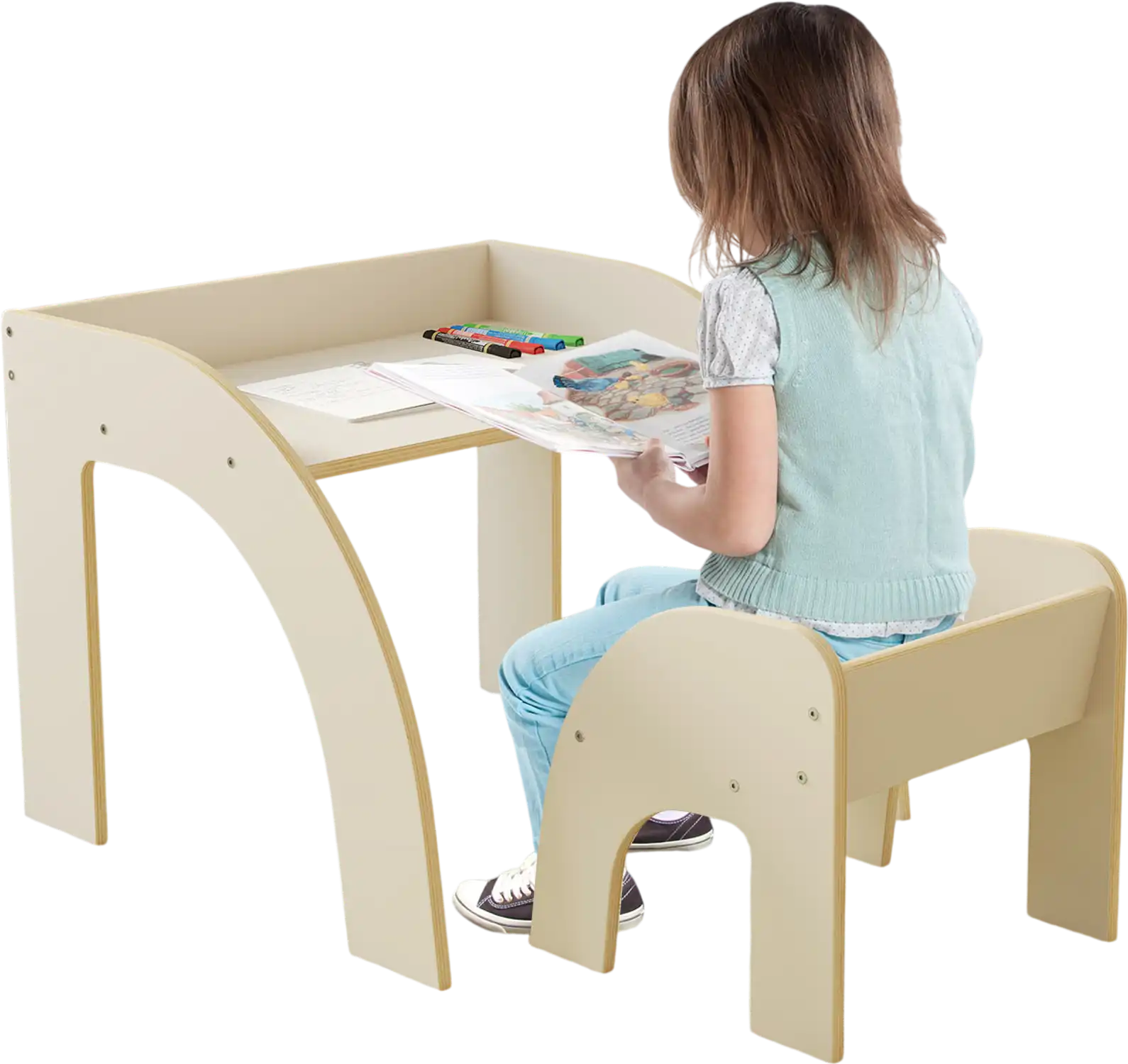 Costway Kids Table & Chair Set Wide Tabletop Curved Edges White 12865749 New