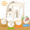 Kids table and chair set in white with wide tabletop, curved edges, and anti-drop baffle, perfect for playrooms.
