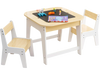 Kid's table and chairs set with double-sided tabletop, perfect for drawing, eating, and learning for ages 3-6.