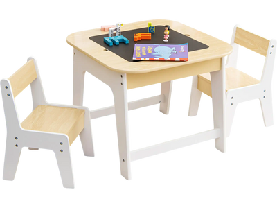 Costway Kids Table & Chairs Set Double-Sized Tabletop Natural 42517369 New