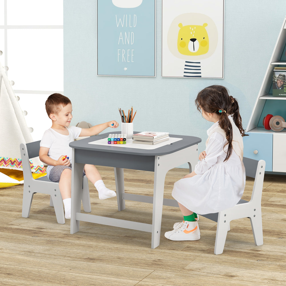 Kid's Table and Chairs Set with Double-sized Tabletop-Gray - Gallery View 1 of 10