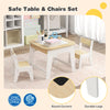 Kid's table and chairs set with double-sided tabletop, durable legs, and round corners for safe play and learning.