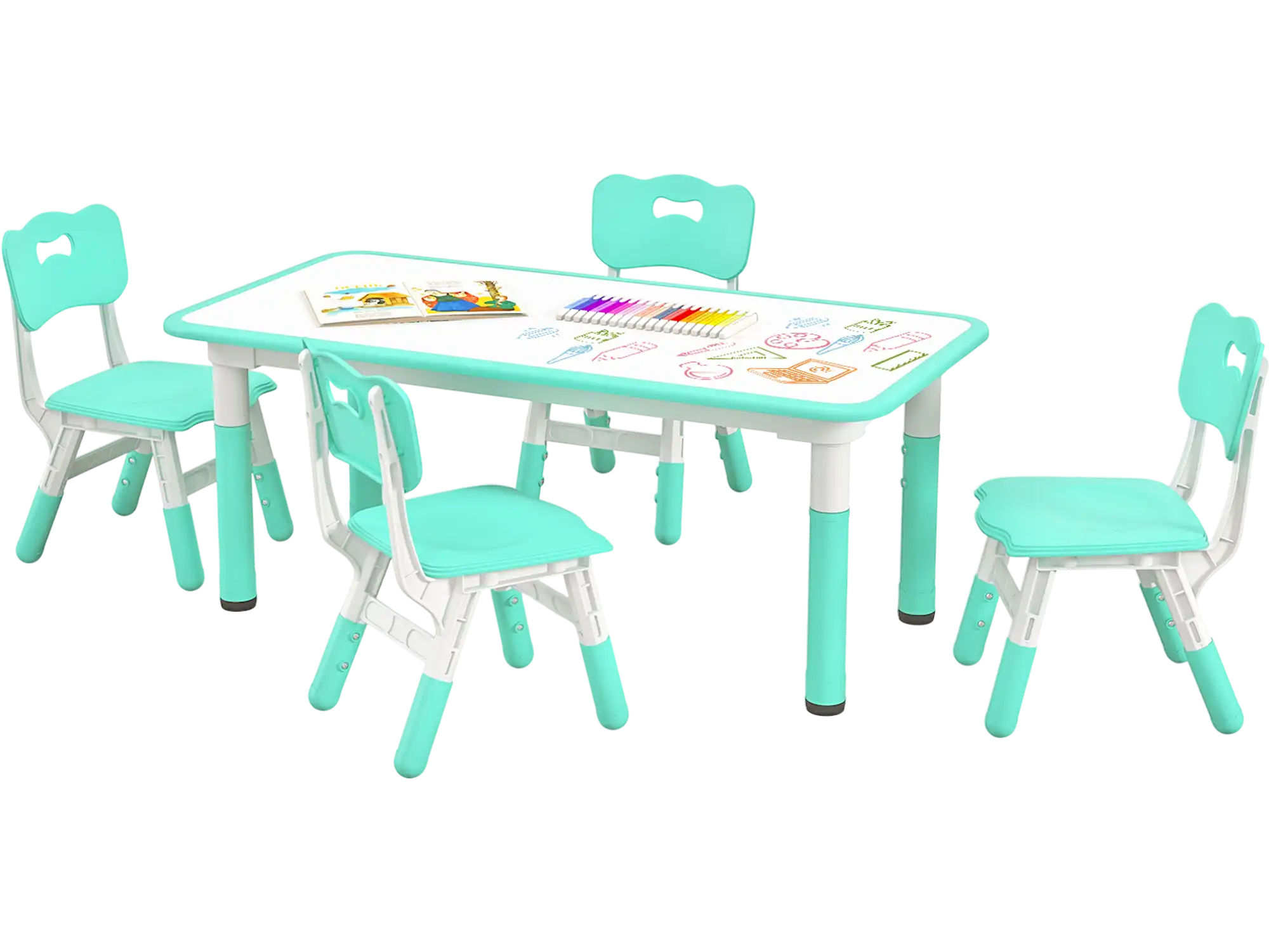 Costway Kids Table & Chairs Set for 4 Graffiti Desktop 47381295 New
