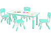 Kids table and chairs set in green with graffiti desktop, adjustable heights, perfect for play and creativity.