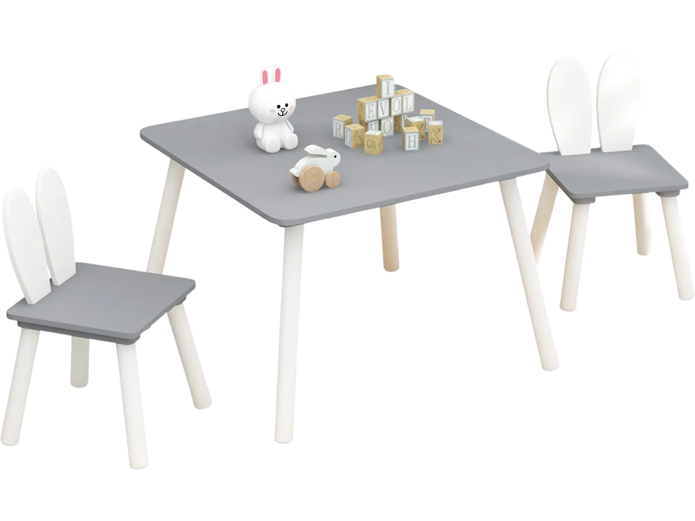 Gray kids table with a spacious surface and sturdy legs, perfect for drawing and playing in a child-friendly.