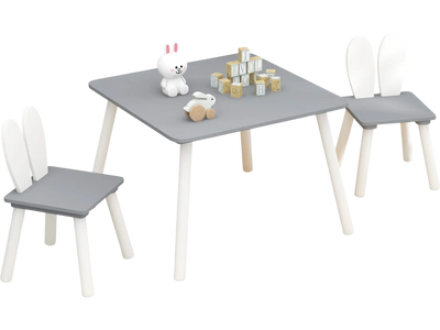 Costway 3-Pc Kids Table and Chairs Set Gray 57386421 New