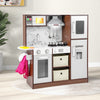 Kids modern toy kitchen playset in coffee color with lights, sounds, and storage for immersive play and creativity.