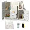 Gray bus-shaped kids toy storage organizer showcasing a wide countertop and 4 pull-out drawers, perfect for easy access.