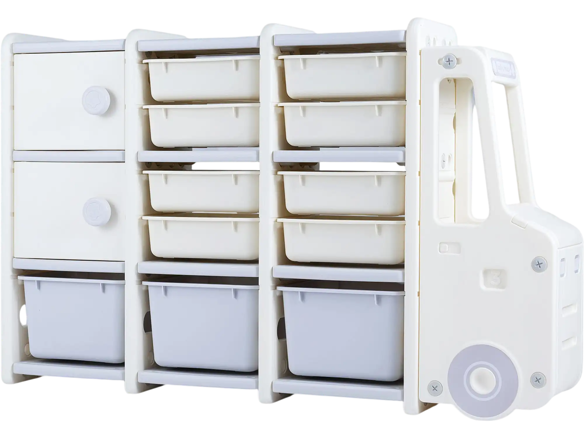 Costway Kids Toy Storage Organizer Truck-Shaped Chest 2 Cabinets 11 Removable Bins 56875303 New