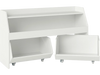 Kids toy storage organizer in white with 1 top shelf and 2 movable drawers, ideal for playrooms and classrooms.