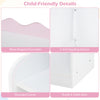 Kids toy storage organizer with pink wave-shaped decoration, sturdy base, and rounded corners for safety and stability.