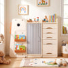 Kids toy storage organizer in beige with 5 removable bins and dinosaur design, perfect for playroom organization.