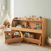 Kids toy storage organizer with two rolling drawers and a 3-tier bookshelf, designed for safe and easy access in children's spaces.