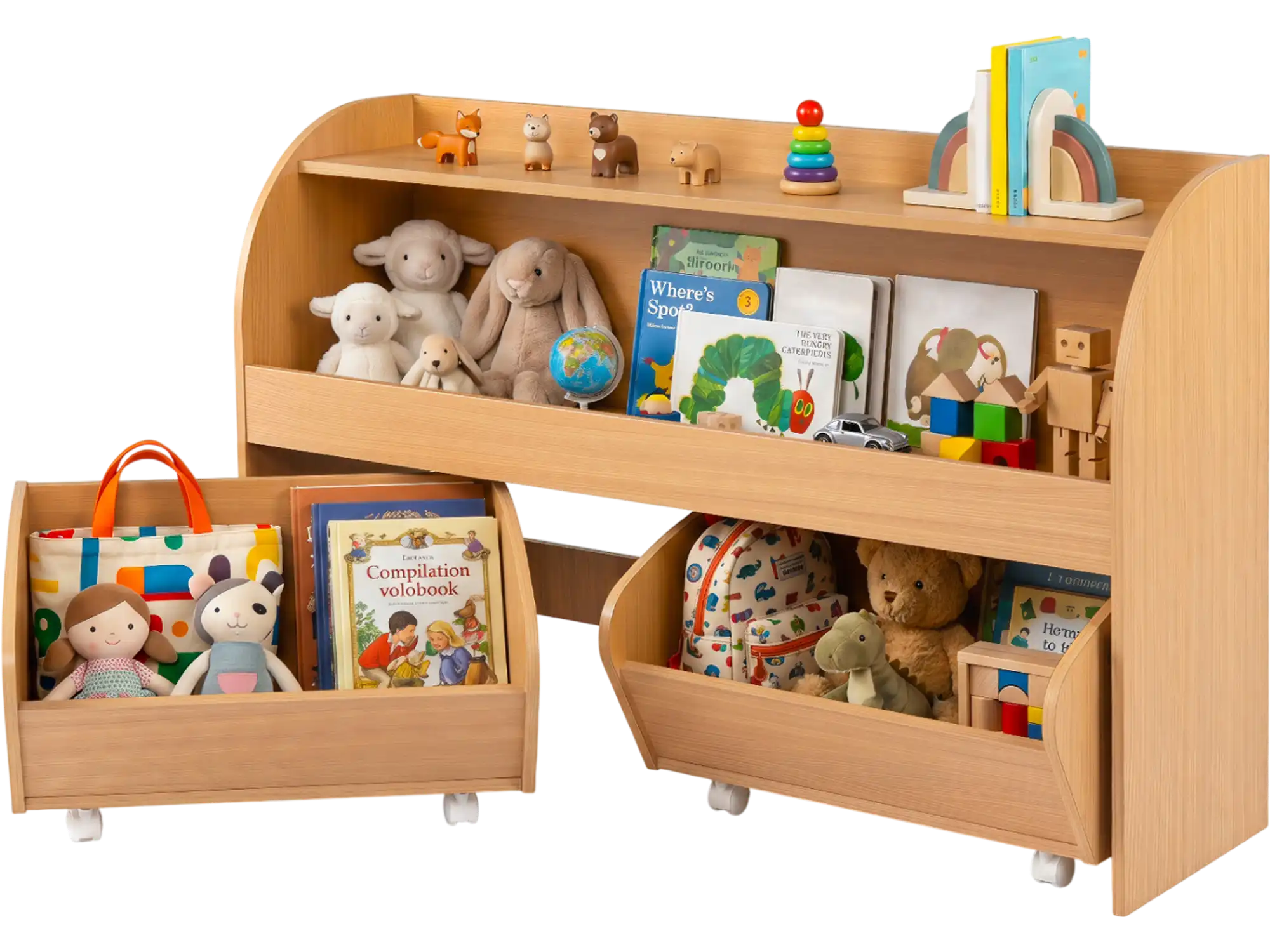Costway Kids Toy Storage Organizer 3-Tier Bookshelf w/ 2 Rolling Drawers 36539920 New
