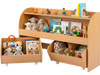 Kids toy storage organizer showcasing 2 rolling drawers and a 3-tier bookshelf, perfect for teaching organization skills.