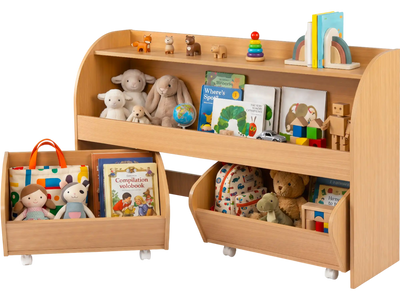 Costway Kids Toy Storage Organizer 3-Tier Bookshelf w/ 2 Rolling Drawers 36539920 New