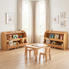 Kids toy storage organizer featuring 2 rolling drawers and a 3-tier bookshelf, perfect for playrooms and bedrooms.