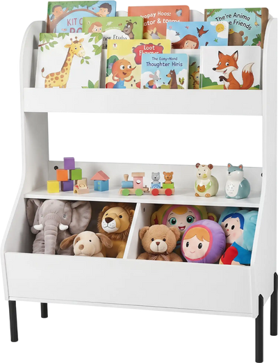 Costway Kids Toy Storage Organizer Wooden Montessori Bookshelf 2 Bins 54830324 New