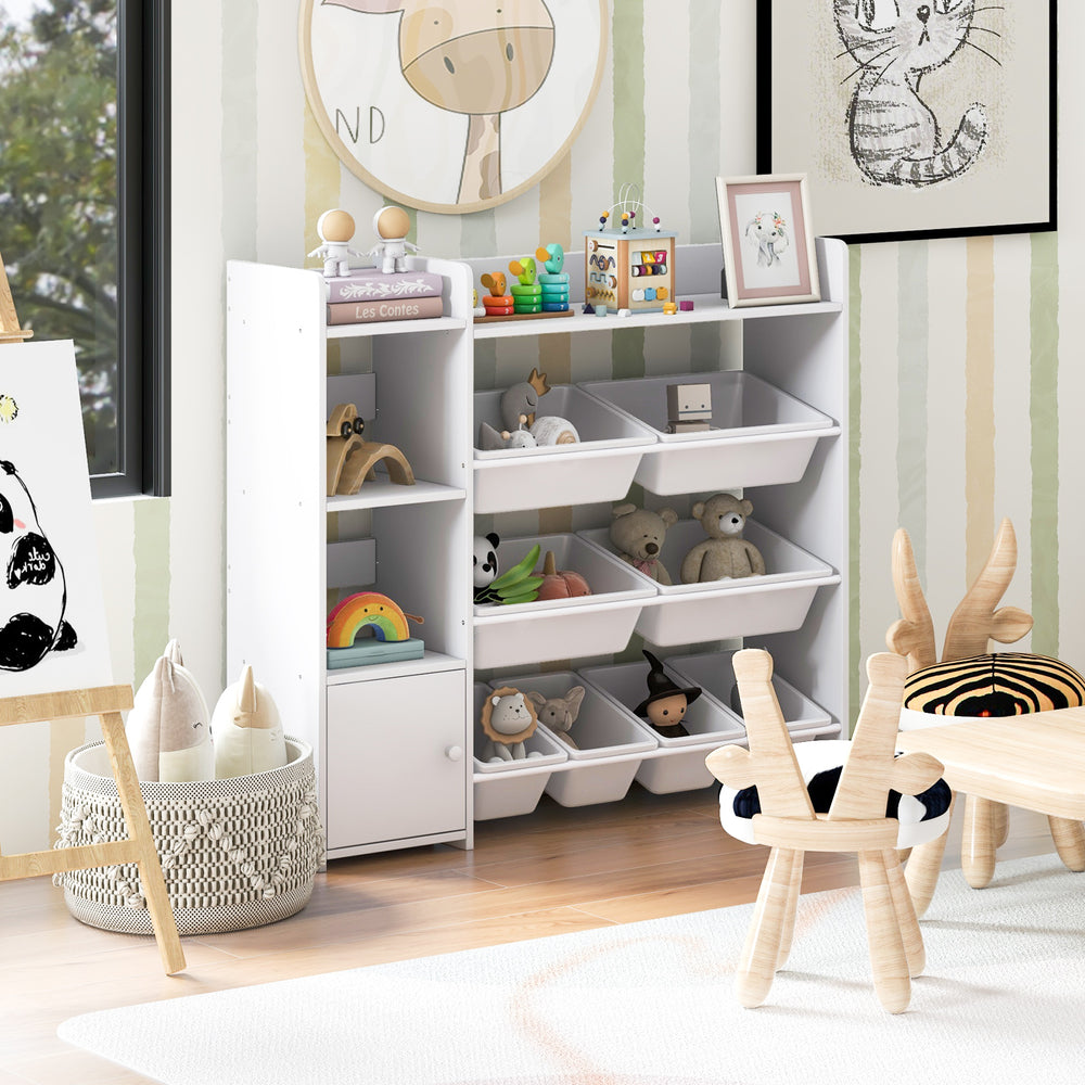 4-Tier Kids Toy Storage Organizer Bookshelf and Toy Storage Rack with Door-White - Gallery View 1 of 10