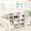 4-tier kids toy storage organizer in white with removable bins, rounded corners, and convenient handle for safe use.