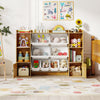 Kids toy storage and bookshelf in beige with open shelves and boxes, perfect for organizing toys in playrooms.
