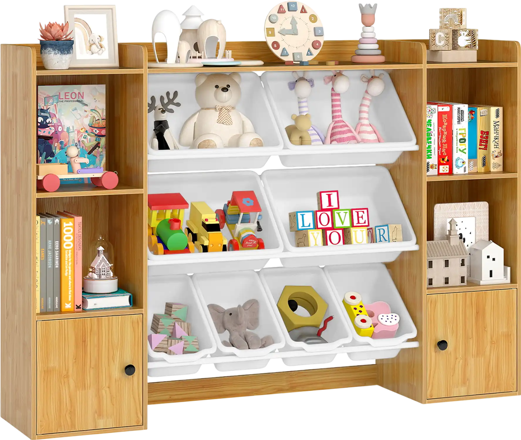 Costway Kids Toy Storage Bookshelf with Boxes Open Shelves 44454187 New