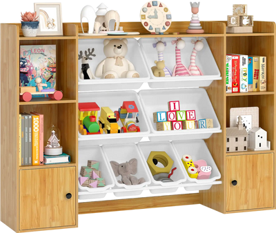 Costway Kids Toy Storage Bookshelf with Boxes Open Shelves 44454187 New
