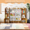Kids toy storage and bookshelf in beige with 4 large boxes, 4 small boxes, and open shelves for organizing toys and.