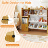 Kids toy storage and bookshelf in beige with open shelves, enclosed cabinets, and anti-tipping design for safety.