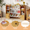 Kids toy storage and bookshelf in beige with open shelves, enclosed cabinets, and easy-to-clean surfaces for organized.
