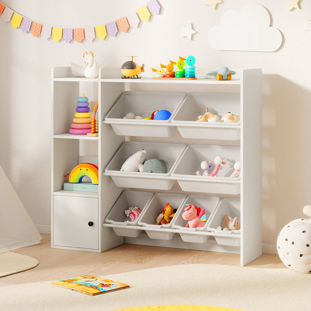 Kids Toy Storage and Bookshelf with Open Shelves and Single-door Cabinet-White - Gallery View 1 of 11