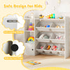 Kids toy storage and bookshelf in white with open shelves, 8 boxes, and anti-topping design for safe playroom.