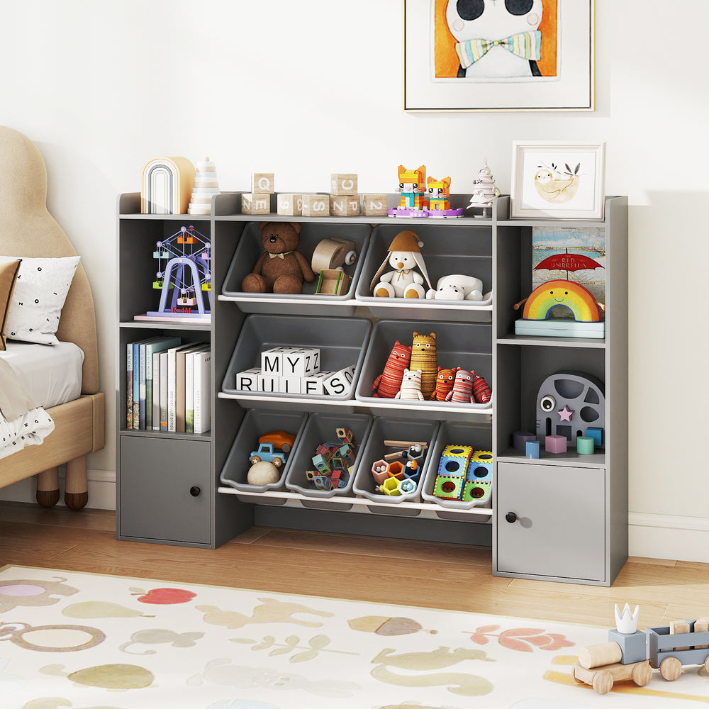 Kids Toy Storage and Bookshelf with Boxes and Open Shelves-Gray - Gallery View 1 of 10