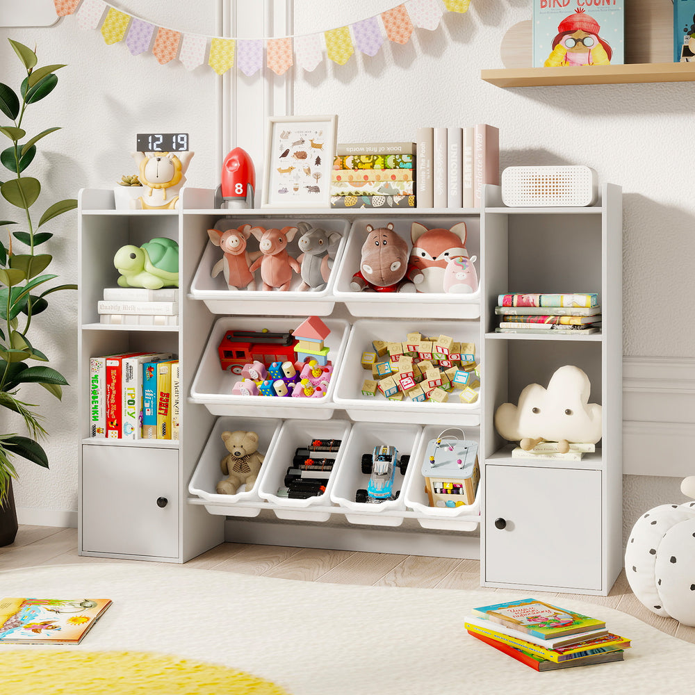 Kids Toy Storage and Bookshelf with Boxes and Open Shelves-White - Gallery View 1 of 9