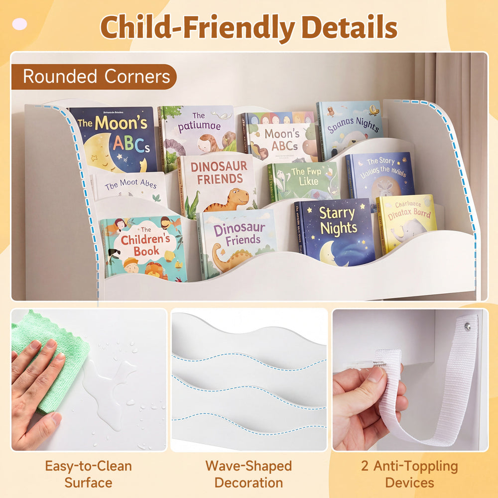 Kids toy wooden storage organizer with rounded corners, 2 rolling drawers, and easy-to-clean surface for safe playrooms.